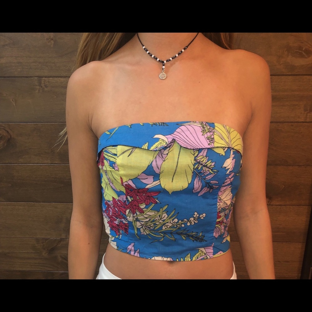 SOLD Strapless floral Hawaiian crop top with zipper